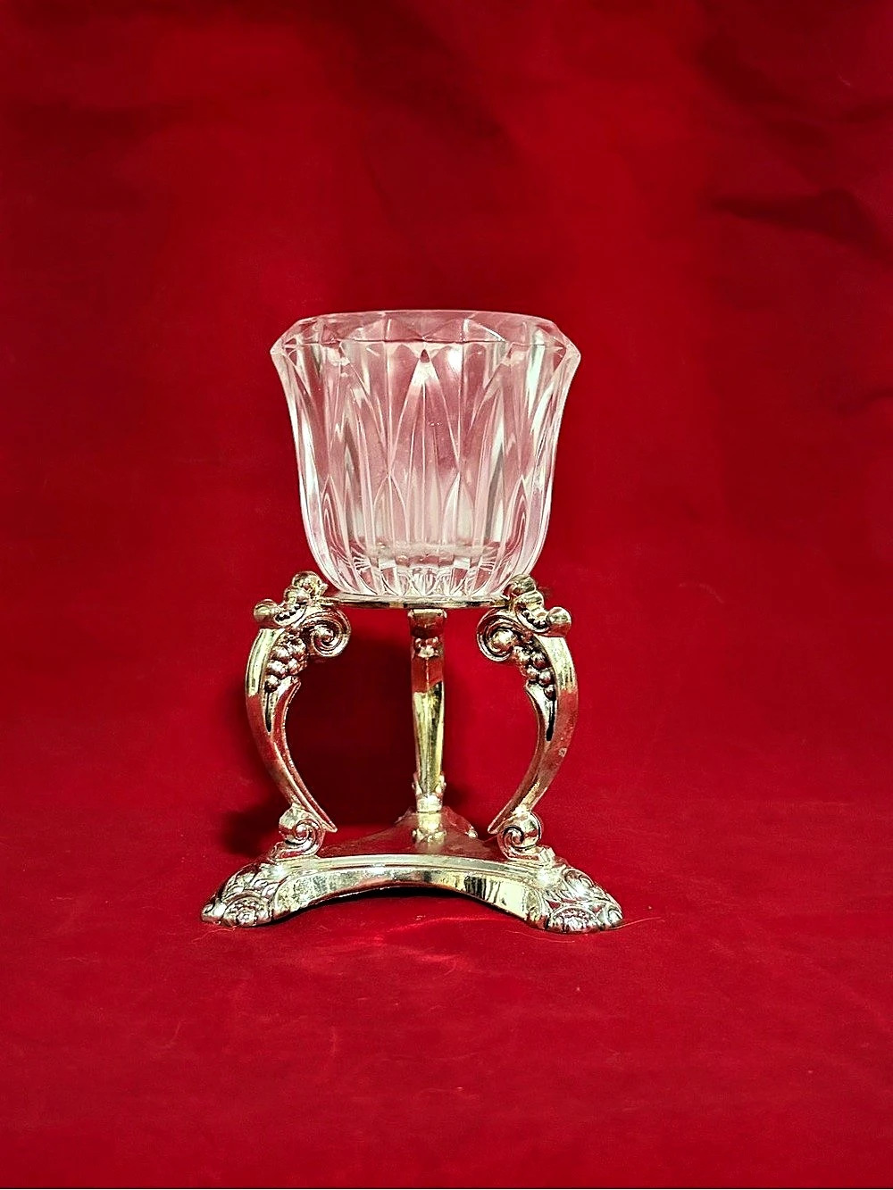 Vintage Godinger Baroque Crystal Votive Candle Holder Silver Plate Stand Box